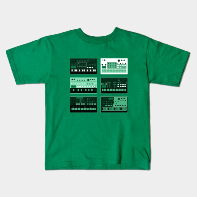 Electronic Musician Volca Synth, Drum Machine, Sampler Kids T-Shirt by Atomic Malibu